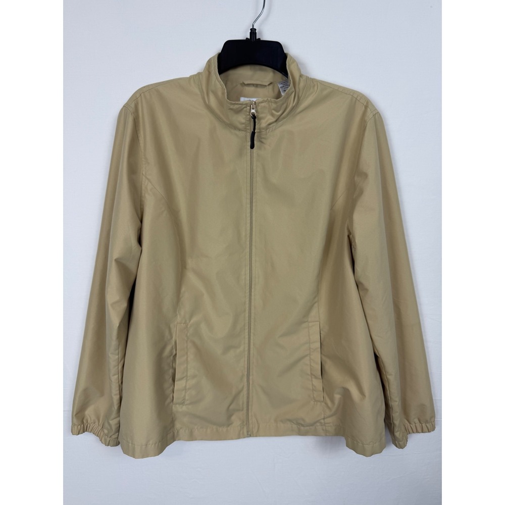 Greg Norman Womens Jacket XL Tan Full Zip Mesh Lined Windbreaker Golf Sport